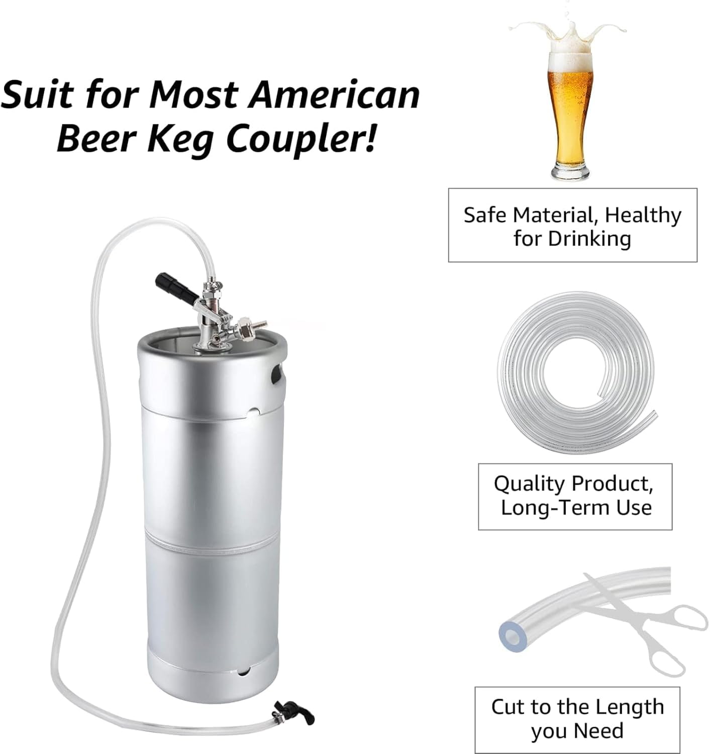 10ft Kegerator Beer Line CO2 Gas Line Tubing Keg Beer Line Replacement Kit with Barb Fitting Connector for Home Brewing