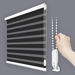 Foiresoft Standard Custom Zebra Roller Blinds for Windows [W10–105 x H10–115 Inch, Black, Basic], Light Filtering Dual Layer Shades for Bedroom, Living Room, Office, 13 Colors