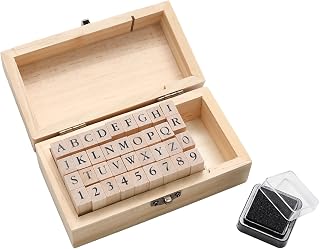 36pcs Small Wooden Rubber Stamps with Wooden Storage Box,Multipurpose Alphabet Stamp Mini DIY Stamps,Essential Rubber Stamp Set for Card Making/Scrapbooking Enthusiasts(StyleA)