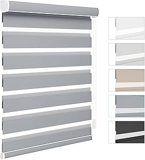 Changshade Custom Size Zebra Roller Blinds, Blackout(85%) Dual Layer Roller Blinds with Thermal Insulated for Office,Living Room,Bedroom,Fabric Blinds for Door Easy Installation, Dark Grey