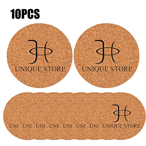 Unique'store 10 PCS Posavasos de Corcho,Posavasos Absorbente,Posavasos Redondos para Bebidas frías y Calientes, Café,Tazas, vajilla,Jarrones, Decoración de Escritorio.Resistente al Calor(9CM)