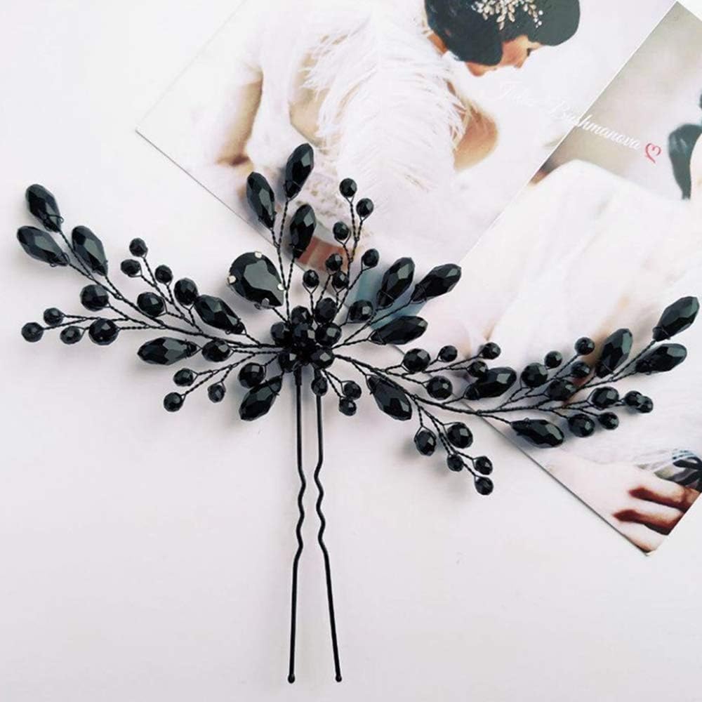 Anglacesmede Bridal Black Crystal Hair Pins Classical Wedding Back Comb Prom Party Festival Hair Accessories for Women and Girls - Image 3