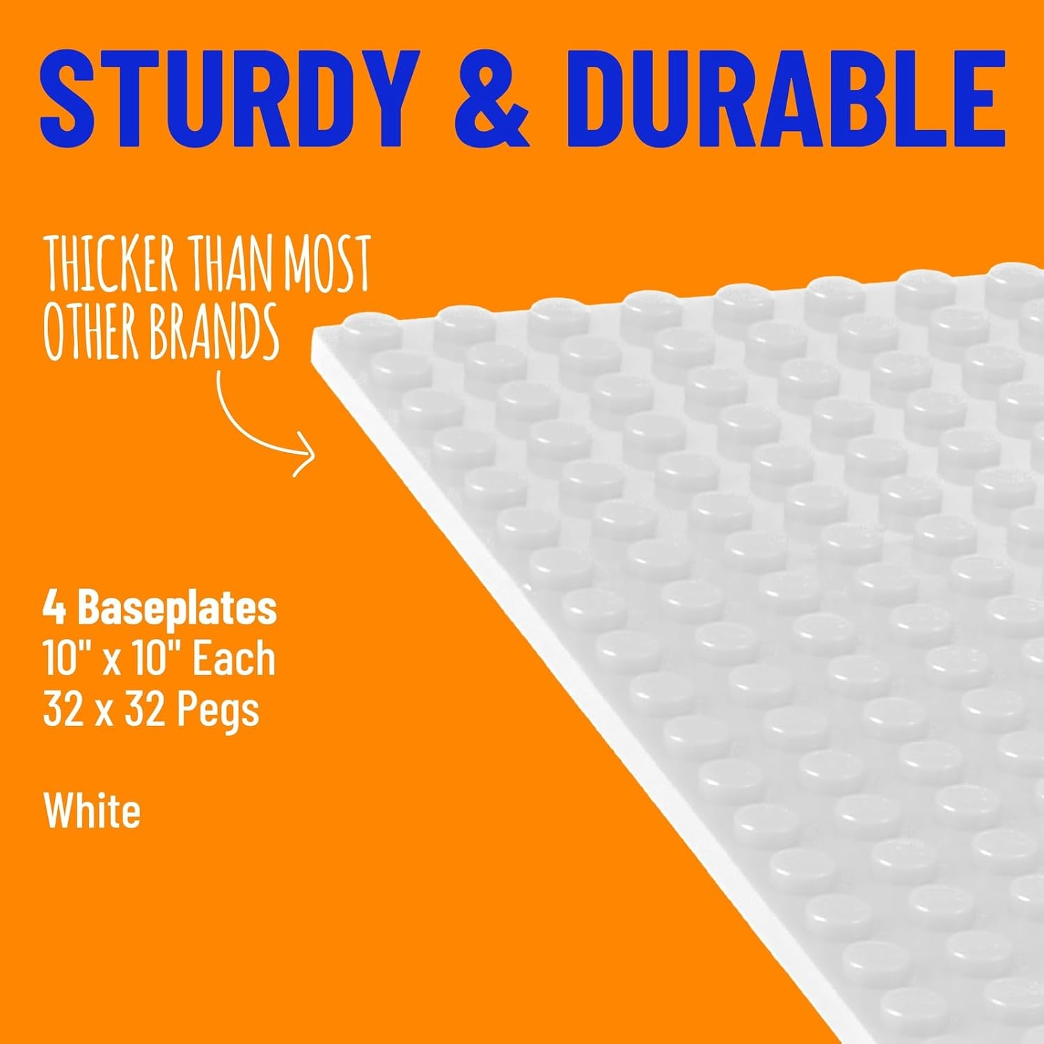 Strictly Briks Stackable Baseplates - 4 Pack Compatible with Classic Lego & Major Brick Brands, 10 x 10 in with 32 x 32 Studs, Toy Building Plates Boards, Kids Easter Gift, White