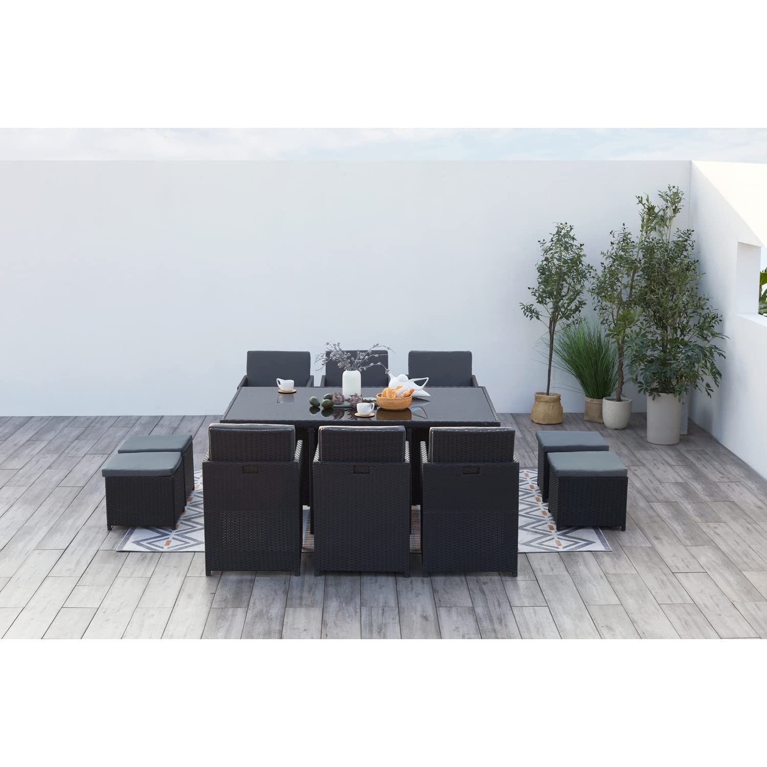 CONCEPT USINE Salon de Jardin Encastrable Monaco 10 Places Noir/Gris