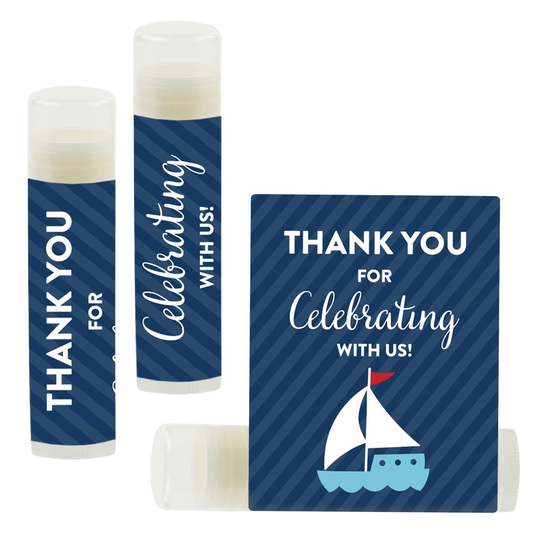 Andaz Press Lip Balm Birthday Party Favors, Thank You For Celebrating With Us, Blue Nautical Sailboat, 12-Pack, Nautical Sailboat Themed Party Decor Gifts for Guests