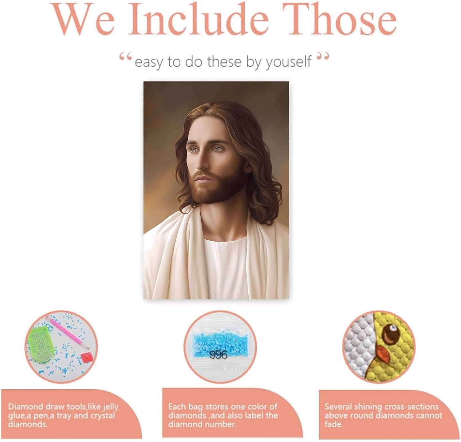 POEOIEX Jesus Christianity Diamond Painting Kits DIY 5D Crystal Full Round Diamond Painting, Handmade Art for Living Room Home Wall Decor Birthday Gift 12x18 Inch