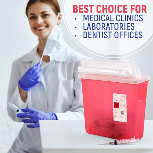 Miniatura 8 de Contenedores de eliminación de objetos punzantes de 5 cuartos de galón para eliminación de desechos médicos (caja de 5)  Cumple con las normas OSHA