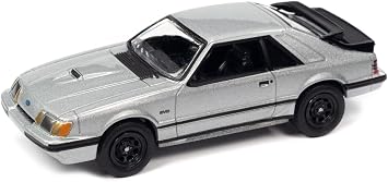1986 Ford Mustang SVO Silver Metallic with Black Stripes Classic Gold Collection Series Limited Edition to 12768 Pieces Worldwide 1/64 Diecast Model Car by Johnny Lightning