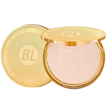 BLUE LOVE Pressed Powder Foundation - Lightweight, Oil-Free Compact Makeup, Medium to Full Coverage, Matte Finish, Shine Control, Long Lasting - For All Skin Types Natural