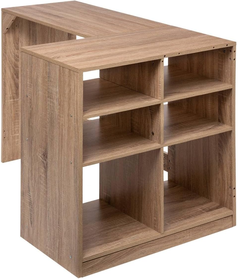 Close-up view of the desk's storage compartments