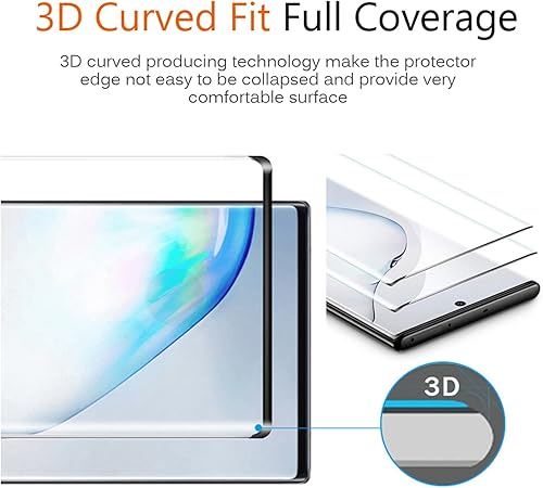Miniatura 3 de Samsung Galaxy Note 10 - Protector de pantalla de vidrio templado con protector de lente de cámara Curvo 3D Desbloqueo de huellas dactilares