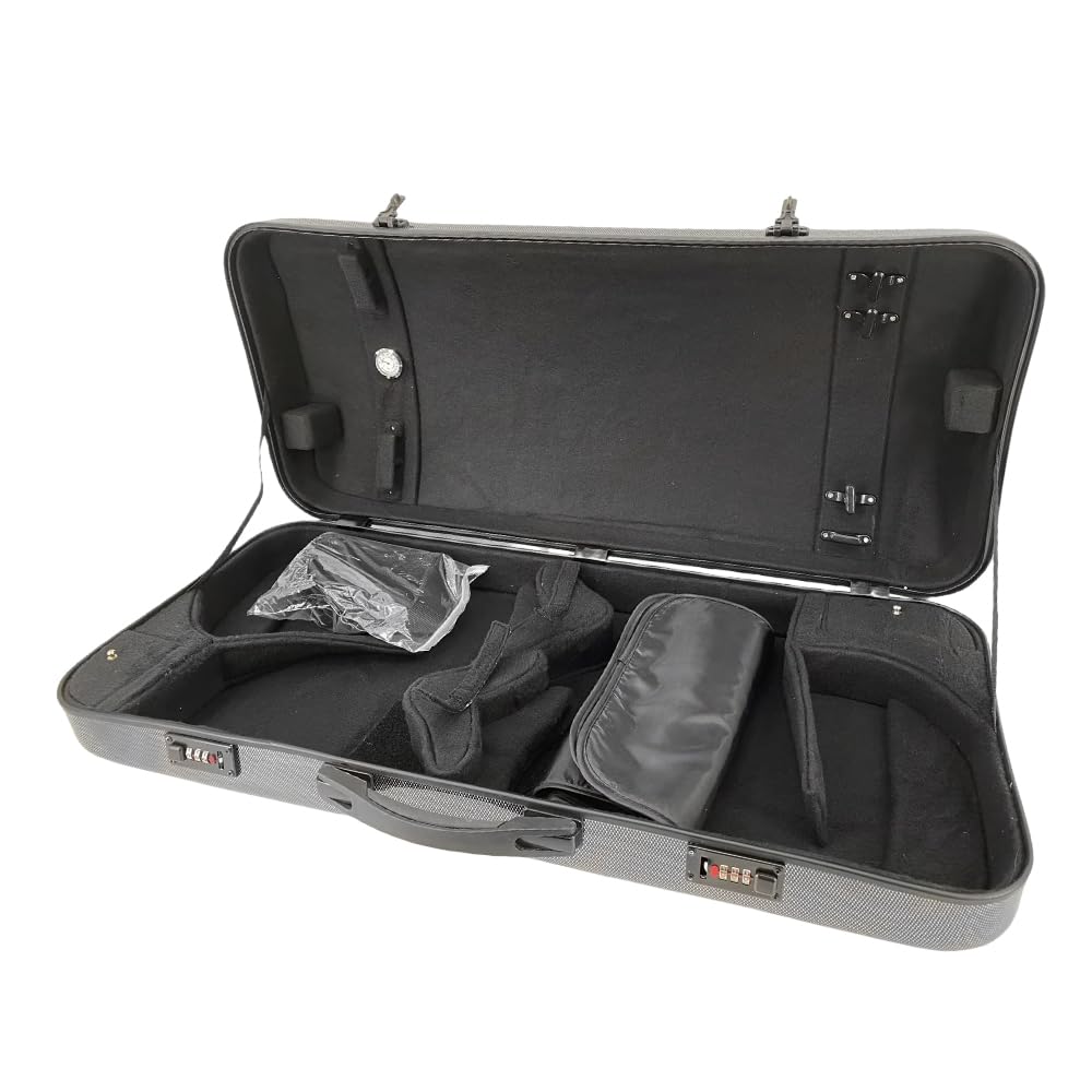 Violín profesional de doble funda (4/4) y viola (16-17 pulgadas), fibra de carbono, con bloqueo de contraseña, 2 correas ajustables, 4 soportes para arcos (negro)