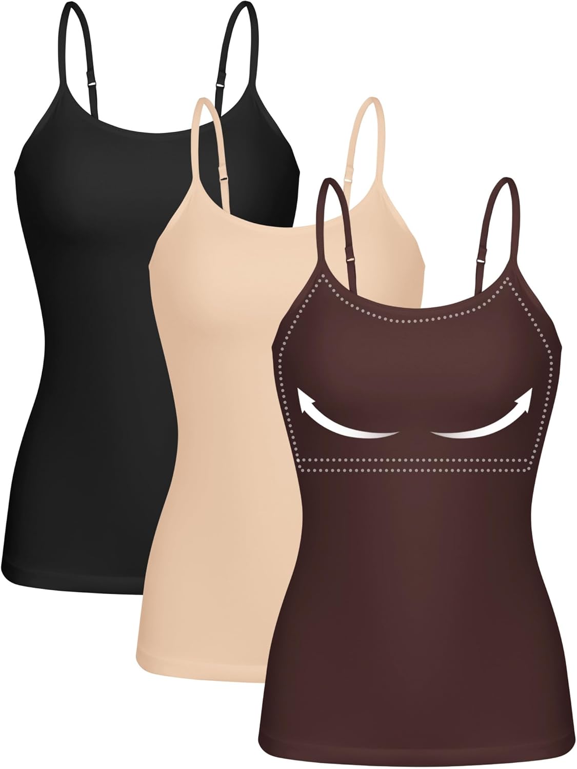 ATTRACO Women 3 Pack Cotton Camisoles wtih Shelf Bra Adjustable Spaghetti Strap Tank Tops