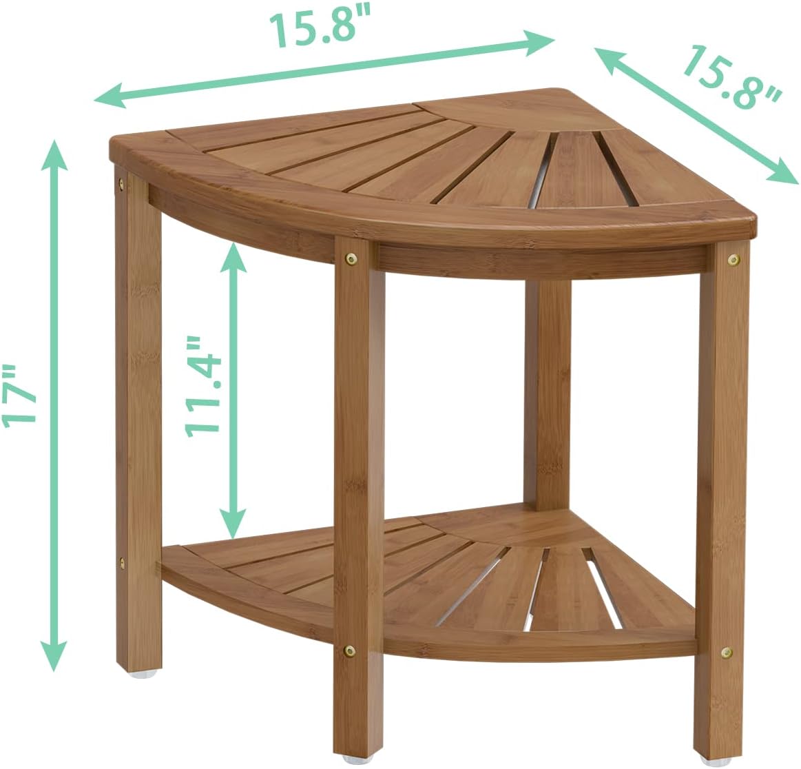 Bamfan Bamboo Corner Shower Bench Waterproof Stool with Space-Efficient Storage Shelf - Shower Stool Seat for Indoor or Outdoor Use(Walnut) image 3