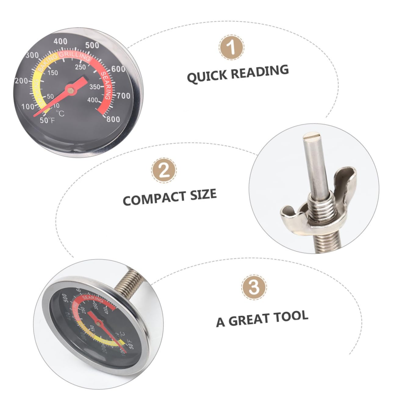 OFFSCH Grill Oven Thermometer Stainless Steel Thermometer Compact Size for Baking