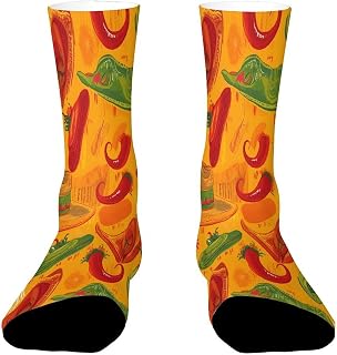 Cactus Hat And Chili Pepper Compression Socks High Stocking | Crew Socks Made of Polyester,Absorbent and Comfortable,Men and Women,Suitable for Everyday Wear,Gift-Giving and Parties