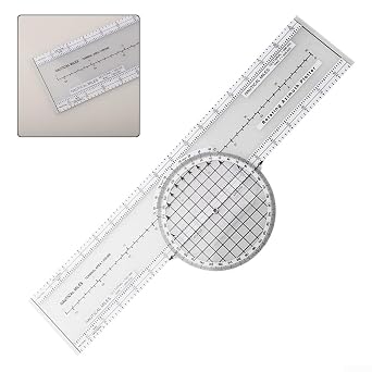 Aviation Slide Ruler 360 Rotatable Azimuth Plotter Navigation Engineering Measuring Tool for Pilots Flight Planning Map Reading 4 Scale Conversion