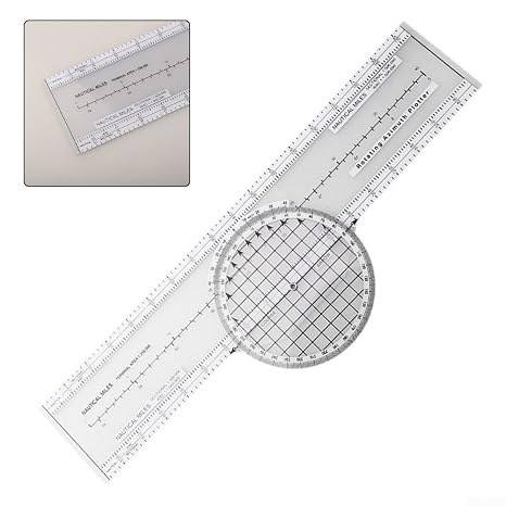 Aviation Slide Ruler 360 Rotatable Azimuth Plotter Navigation Engineering Measuring Tool for Pilots Flight Planning Map Reading 4 Scale Conversion