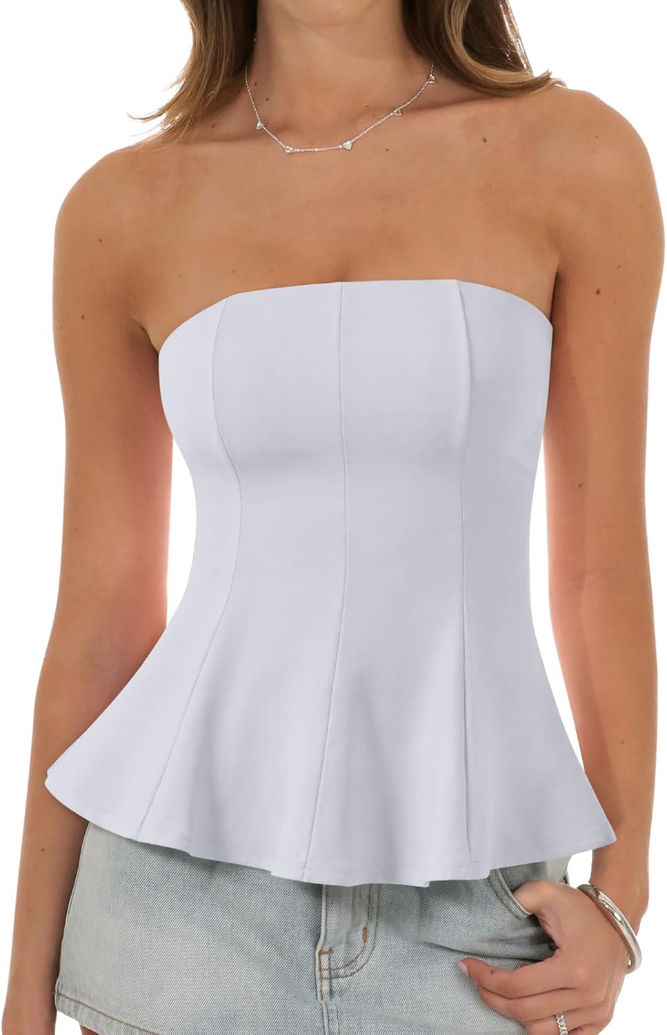 PINKMSTYLE Women Strapless Tube Top Slim Fit Double Lined Peplum Tank Tops Trendy Backless Y2K Going Out Summer Top - Image 2