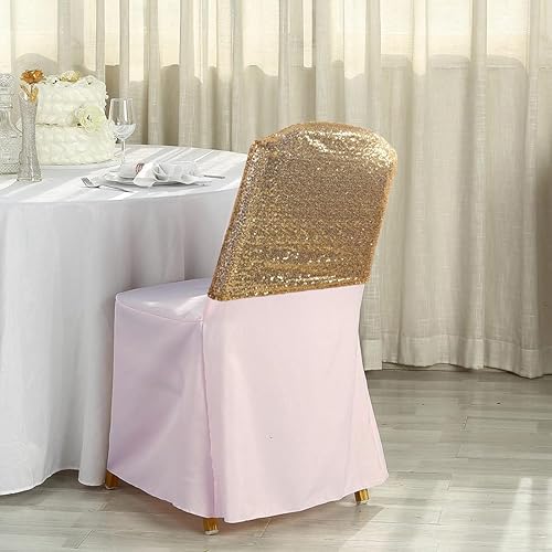 Miniatura 3 de Poise3EHome Juego de 4 fundas de lentejuelas para respaldo de silla, fundas de silla plegables doradas para fiestas, bodas, banquetes, recepciones