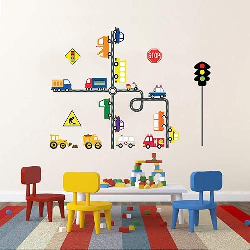 Miniatura 3 de decalmile Calcomanías de pared para transporte de automóvil, tráfico, señal de carretera, educación, niños, decoración de pared para habitación de