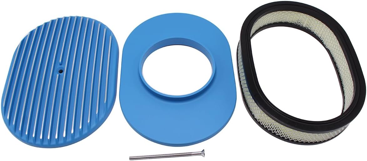 1 Set SHLPDFM Air Cleaner Polished Aluminum Blue 12"" Oval Full Finned Air Cleaner Assembly Fits for Chevy, Ford, & Mopar Hot Rod