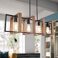 Vista 1 de Iluminación de isla de cocina de 35.4", lámpara de araña de 4 luces para comedor estilo granja, iluminación colgante moderna en negro, luces