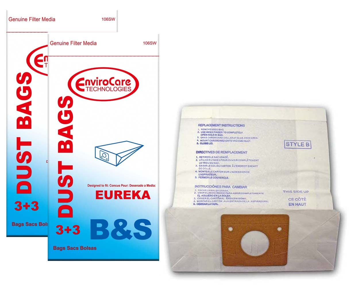 Replacement Vacuum Cleaner Dust Bags Designed to Fit Eureka Canisters Style B&S 6 Bags and 6 Filters