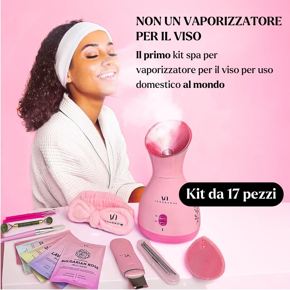 VogueNow Kit Spa per vaporizzazione del viso con 8 strumenti per la cura della pelle in omaggio | Vapore per la pulizia profonda del viso con modalità scalda-asciugamani e umidificatore