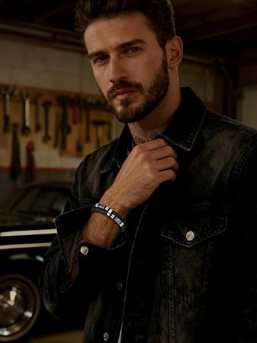 Miniatura 3 de FaithHeart Pulsera vikinga para hombre, pulsera de cuero trenzado de doble fila con cierre de acero inoxidable, brújula vikinga, pulsera vintage de