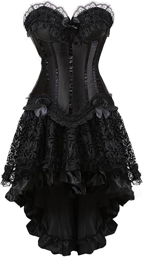 Vestido victoriano para mujer, estilo gótico, con parte superior de tubo, vestido corto de encaje con lazo, vestido de fiesta, vestidos de fiesta