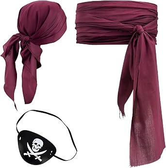 3 PCS Halloween Pirate Costume Women Men Head Scarf Hat Accessories Sash Belt Pirate Bandana Headband Waist