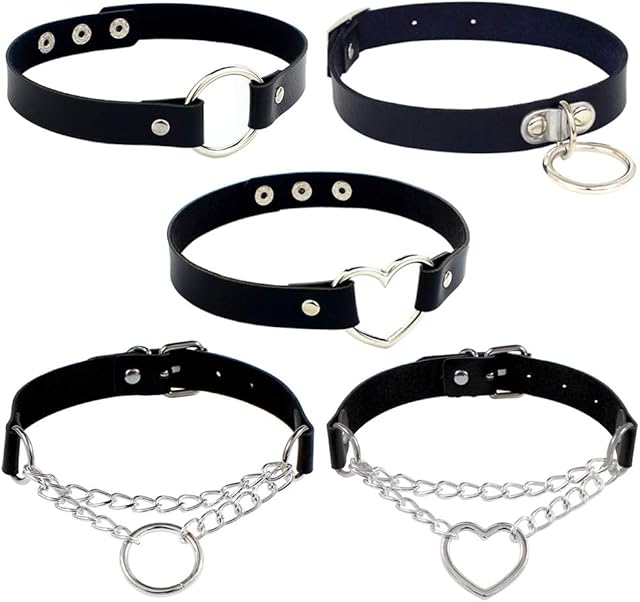 Huture 5pcs Leather Choker PU Leather Punk Choker Adjustable Necklace Gothic Collar Choker Black Leather Choker and Collar Necklace Leather Necklace Choker Rivets Spiked Choker for Women Girls