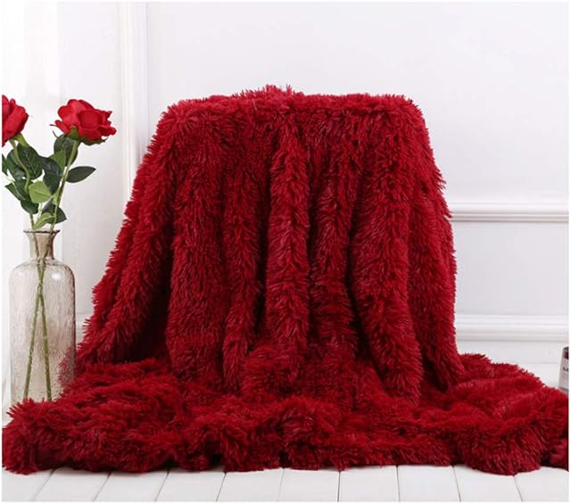 Hggzeg Super Soft Long Shaggy Throw Blanket, Elegant Cozy Faux Fur Decorative Throw Blanket for Couch Chair & Bed (Wine Red, 160 x 200cm)