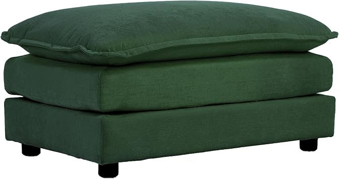Chenille Ottoman Footrest - Universal Sofa Companion for 2/3/4-Seater Couches, Adjustable Footrest Stool with Non-Slip Base, Soft Accent Furniture Green