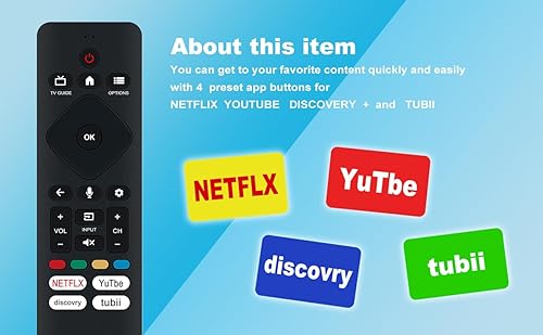 Miniatura 6 de URMT26CND002 RF439B Nuevo control remoto de voz de repuesto para Philips Smart TV con Netflix YouTube Discovery+ TUBI Botones 55PUL7672F7