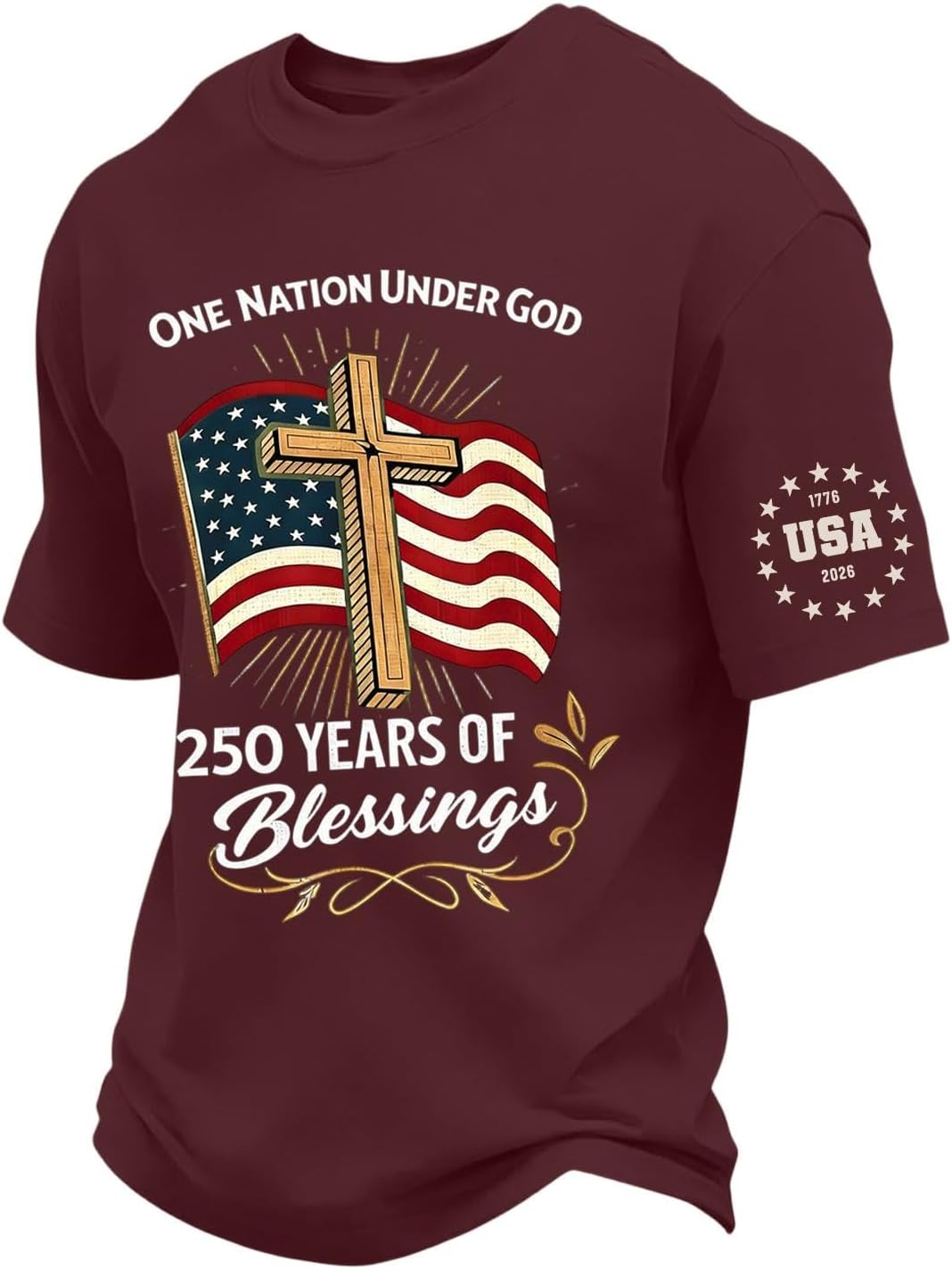 Ymosrh 250th Anniversary USA Shirts for Men Short Sleeve American Flag and Cross Print Independence Day Shirts, S-5XL