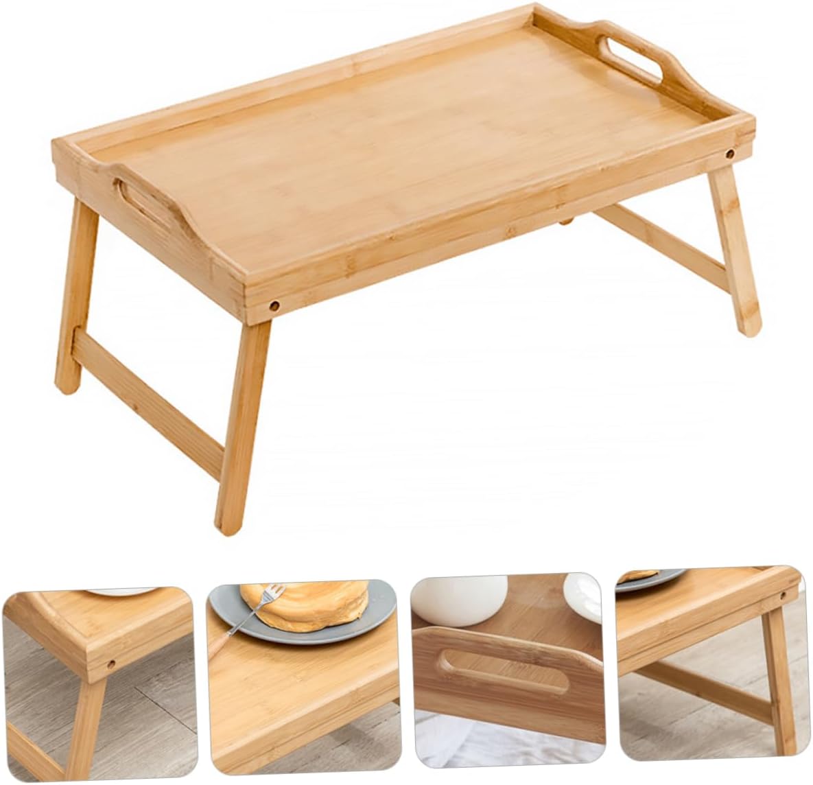 Bamboo Folding Laptop Desk Adjustable Legs Multi-Functional Bed Tray Table for Breakfast Food Serving and Work Portable and Lightweight Design for Home and Travel