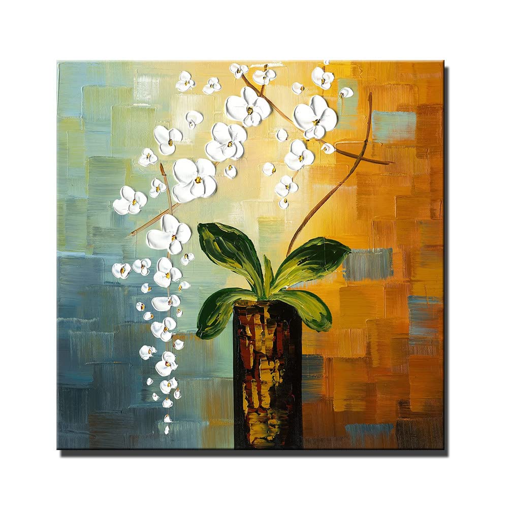 Peinture fleurs vase vert fait main, l'oeuvre d'art parfaite pour votre salon