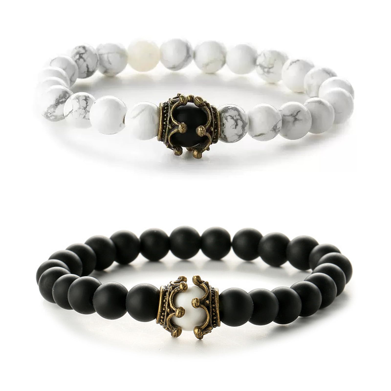 Pulseras de parejas para San Valentín en howlita blanca y ágata negra 4