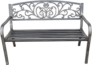 Banco de jardim ao ar livre, banco de parque de terraço de 50 polegadas Banco de jardim ao ar livre, banco de lounge de varanda de ferro fundido com braços e encosto, cadeira de móveis de jardim fami