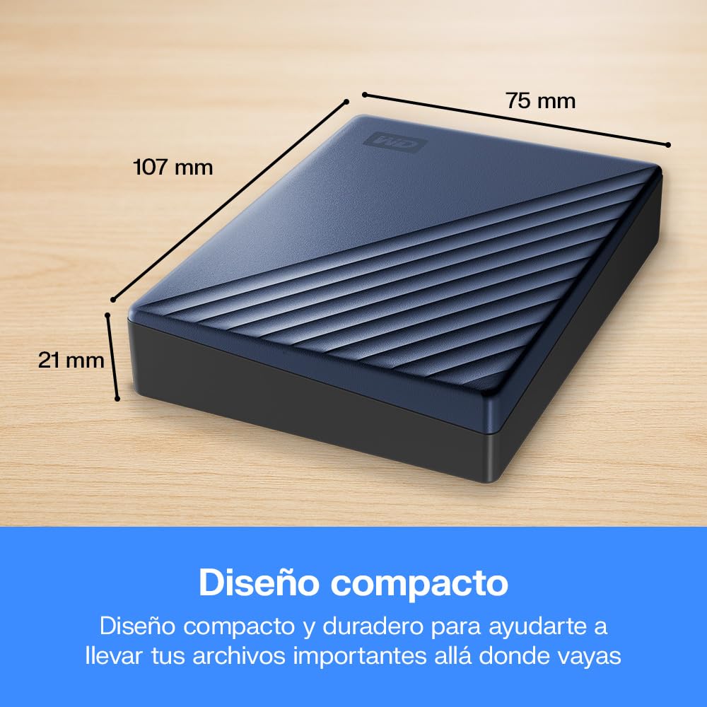 WD 2TBMy Passport Ultra Disco Duro Externo Portátil, USB-C, USB 3.2 Gen 1/USB 3.0, Copia de seguridad y protección con contraseña, Formateado para Windows, Azul