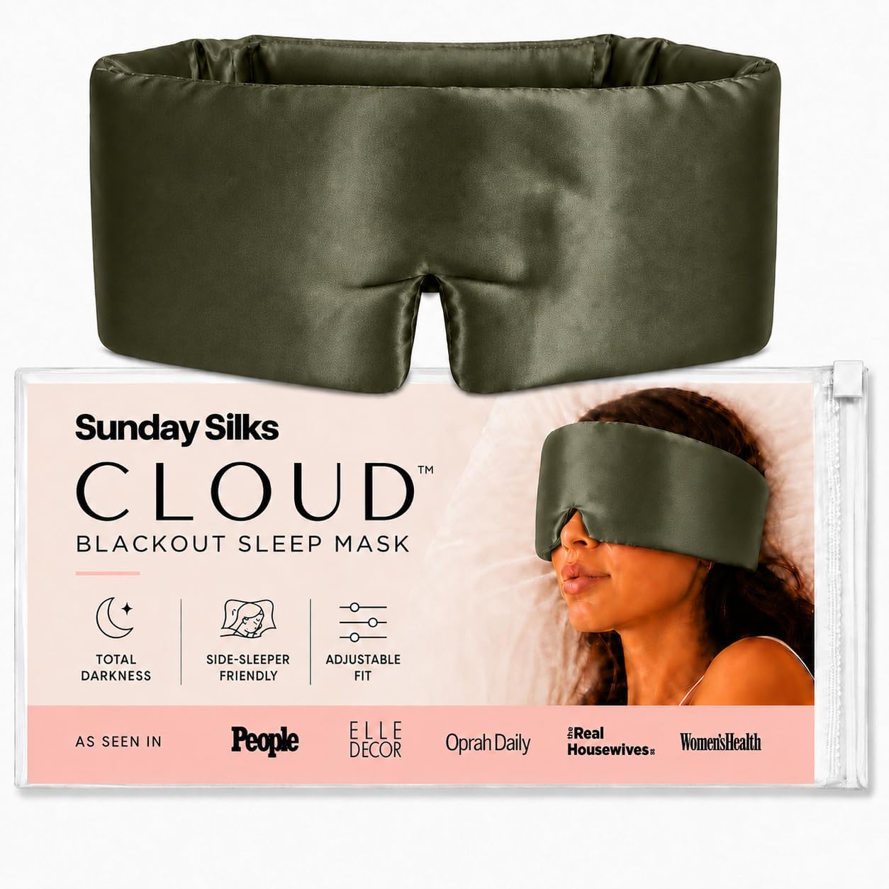 SUNDAYSILKS Silk Sleep Mask, Silk Eye Mask for Sleeping, Women & Men, Olive