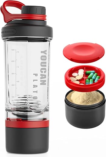 21oz Protein Shaker Bottle with Powder Storage Container-Shaker Cups for Protein Shakes-pre workout bottle-Mixer Cup-Gym S...