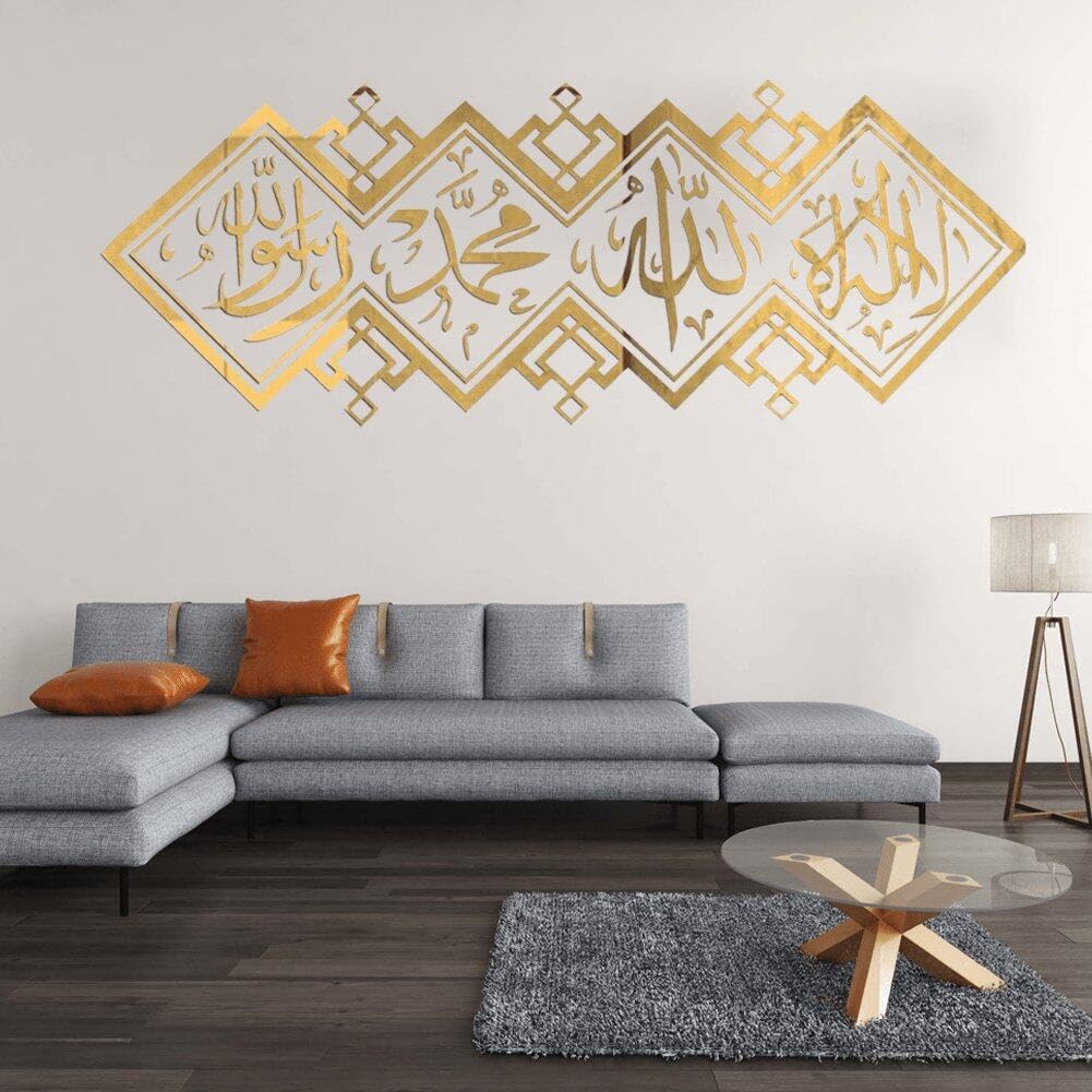 Lpitoy Gold 3D Mirror Acrylic Sticker Ramadan Muslim Eid Wall Stickers Islamic Mural Living Room Wall Art Decoration Home Decor