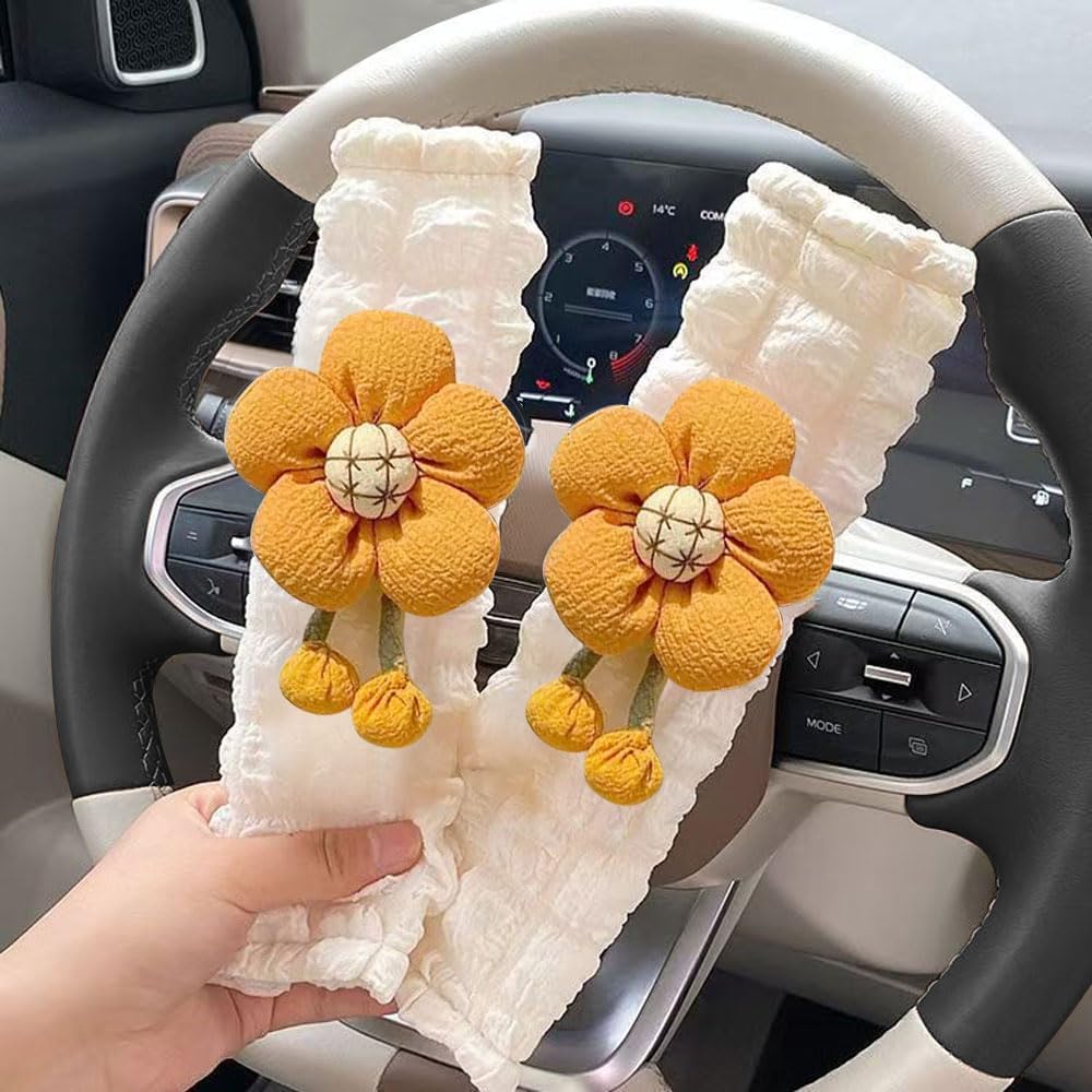 2 Pack Car Seat Belt Cover Pads, Soft Seat Belt Shoulder Pad with Petals, Cute Floral Car Seatbelt Covers Protector for Women Girls, Universal Fit for Cars (Pink)