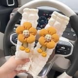LIFOPY 2 Pack Car Seat Belt Cover Pads, Soft Seat Belt Shoulder Pad with Petals, Cute Floral Car Seatbelt Covers Protector for Women Girls, Universal Fit for Cars (Ginger Yellow)