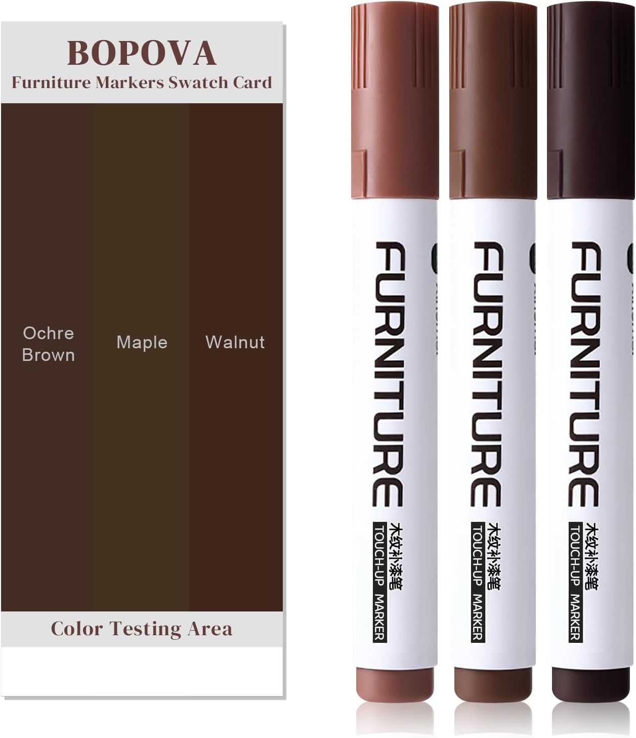 Furniture Markers Touch Up, Wood Floor Scratch Repair Kit, 3 Colors Markers for Scratches, Stains, Floors, Tables, Desks, Cabinet, Bedpost (Ochre Brown, Maple, Walnut)