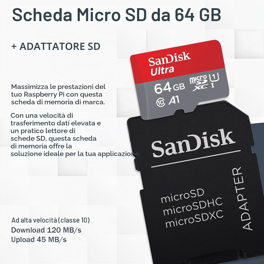 Raspberry Pi 5 8GB PCIe M.2 NVMe - Kit | Alloggiamento in metallo | Cooler attivo | Scheda M.2 NVMe SSD PCIe | Alimentatore USB-C 27W | Ultra 64GB | Cavo Micro HDMI 4K | Ideale per Home