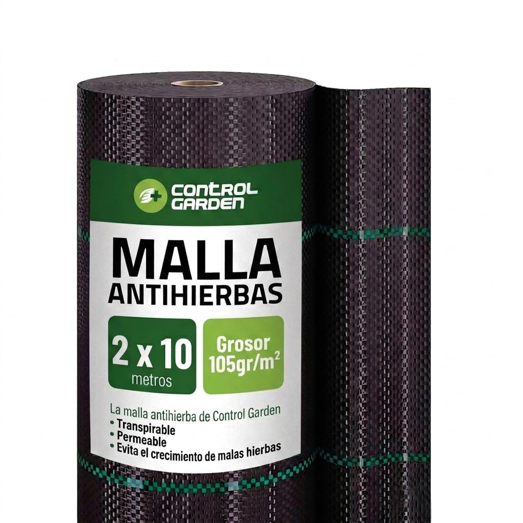 Control Garden Malla Antihierbas 2 x 10 m Grosor 105gr | Malla Anti Malas Hierbas y Maleza para Jardín, Huerto, Cesped | Lona Antigerminante Transpirable, Permeable y Resistente